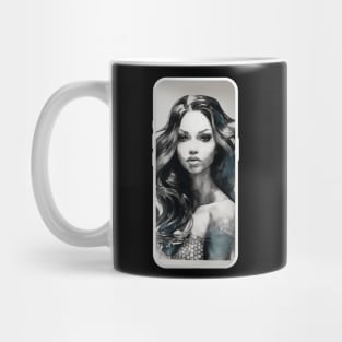 Latin Mermaid Beauty inside a Phone case. Mug